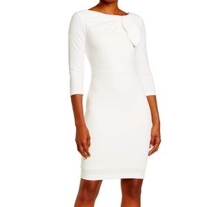 Creme Color Shoulder Bow 3/4 Sleeves Sheath Dress